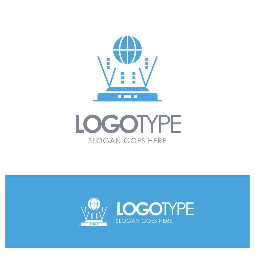 Internet Globe Router Connect Blue Solid Logo with place for tagline vector
