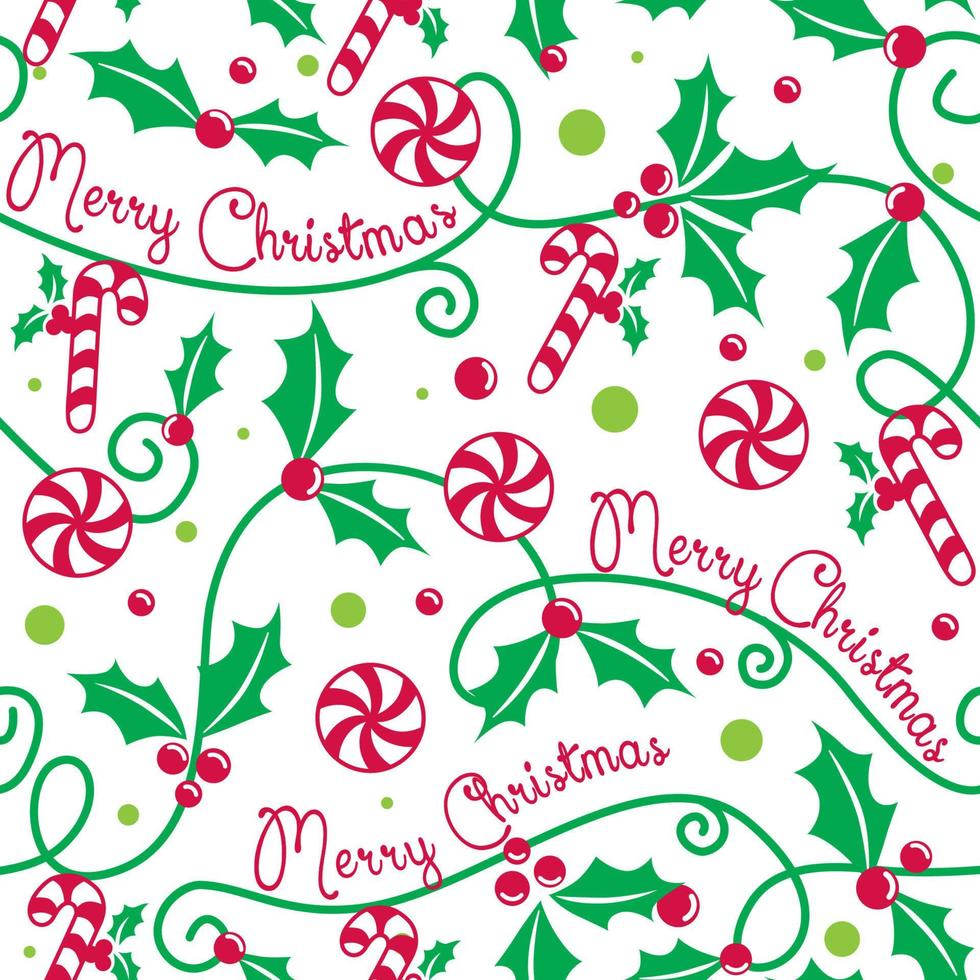 Seamless Pattern of Christmas with Candy Cane and Merry Christmas wordings-Christmas Vector Design