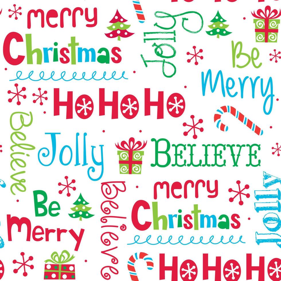 Seamless pattern of Merry Christmas Typography, hohoh, believe, and jolly vector