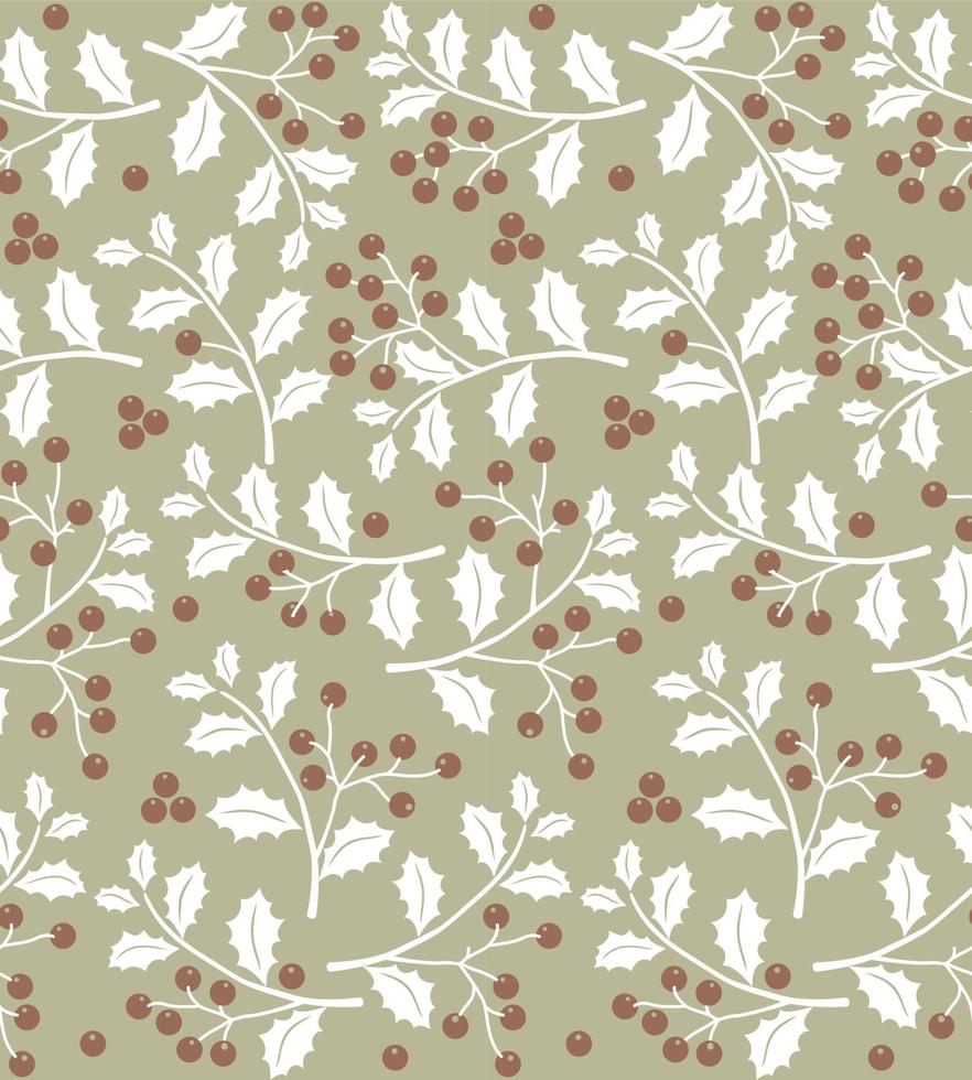 Seamless Pattern of Christmas Holly leafs and Berries - Christmas Vector Design