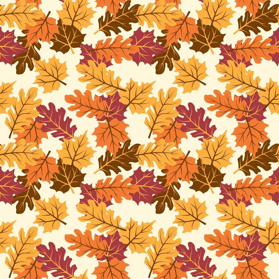 Autumn maple and oak leaves with Ivory background. Perfect for fall and Thanksgiving. Seamless vector pattern