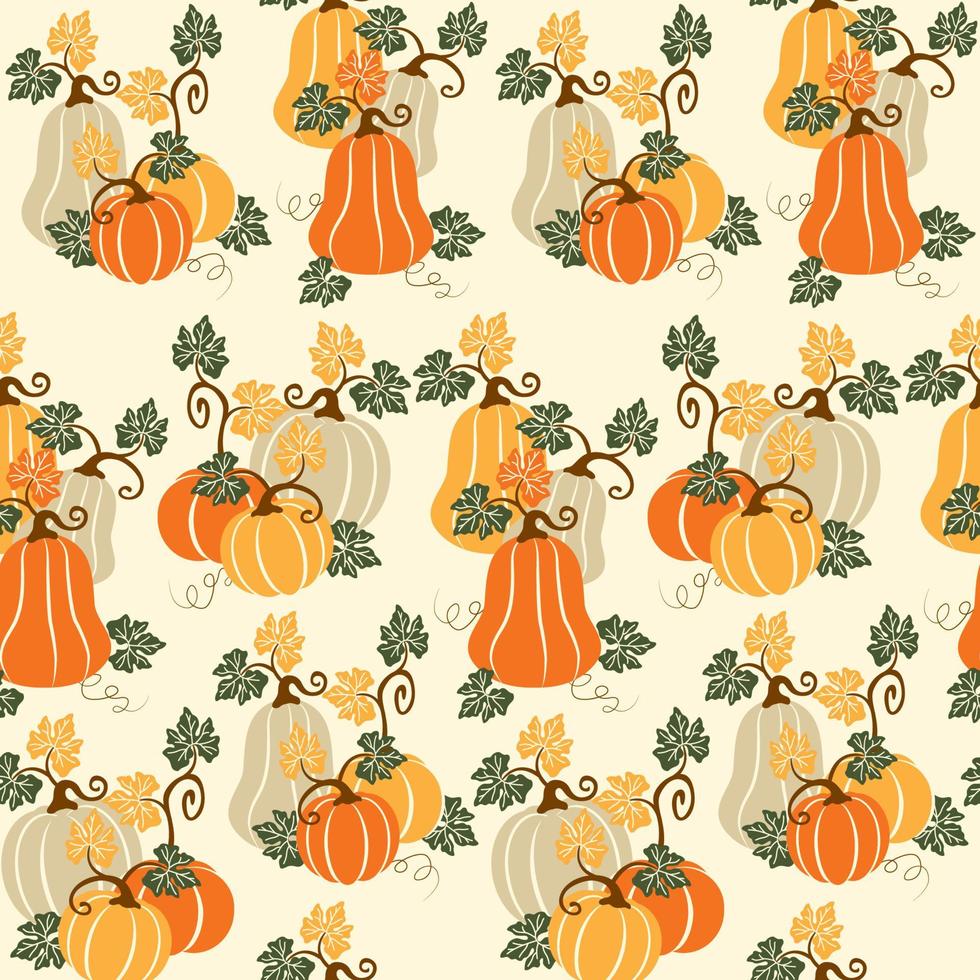 calabazas de otoño con patrón de fondo de marfil. Perfecto para el otoño y el día de acción de gracias. patrón de vectores sin fisuras