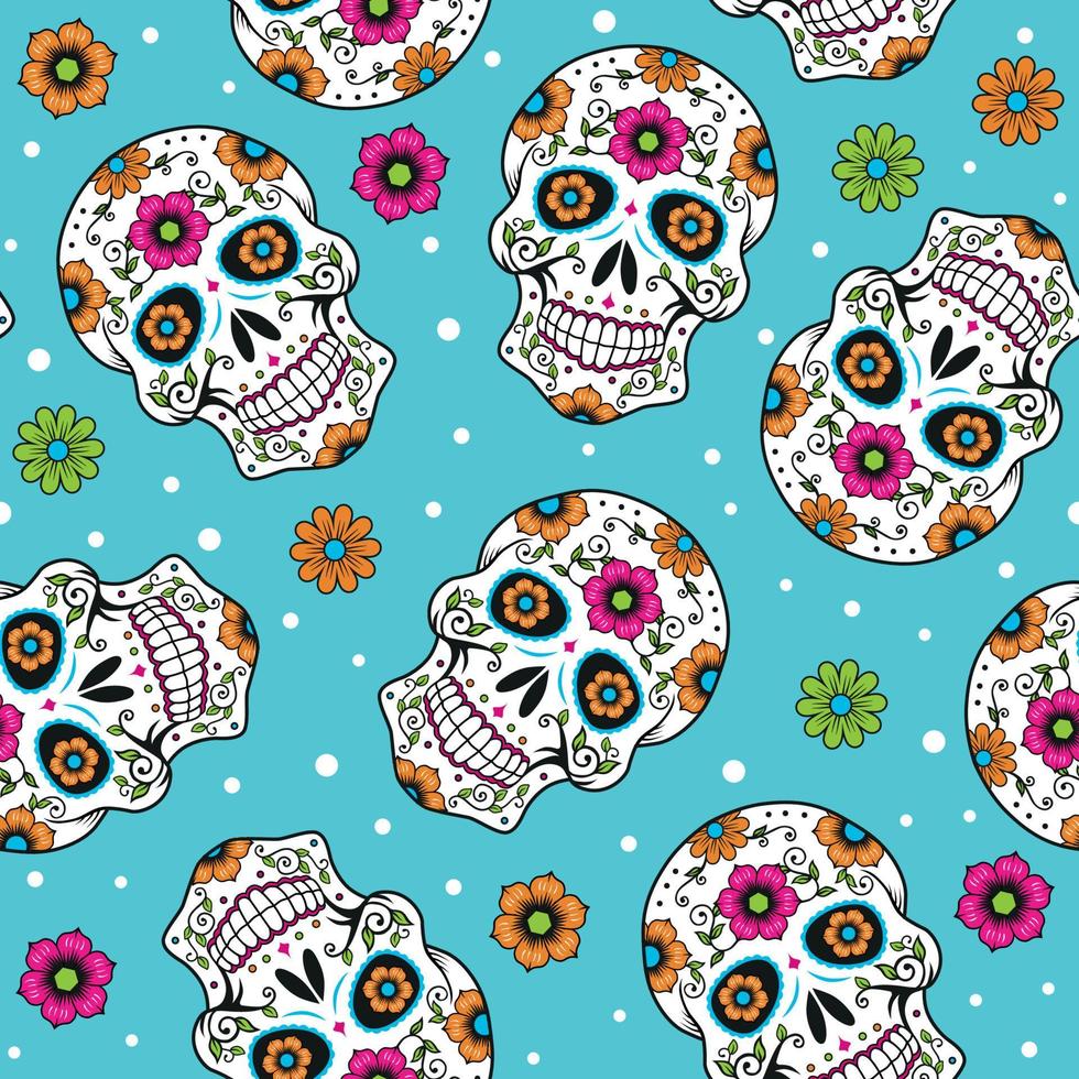 Seamless pattern of Halloween Day of the Dead, Sugar Skull-Halloween Vector Design