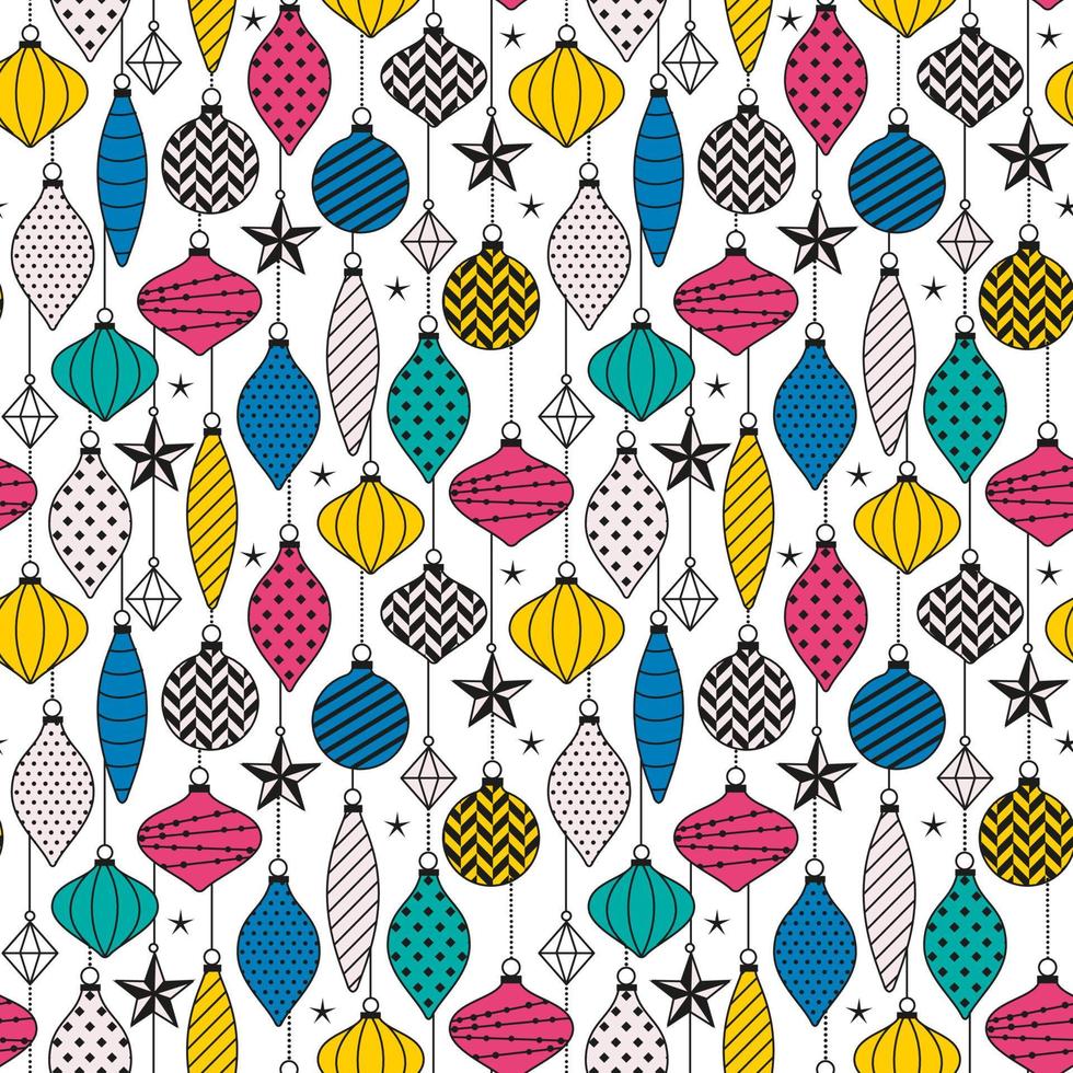 Seamless Pattern of Colorful Christmas Ornaments - Christmas Vector Design