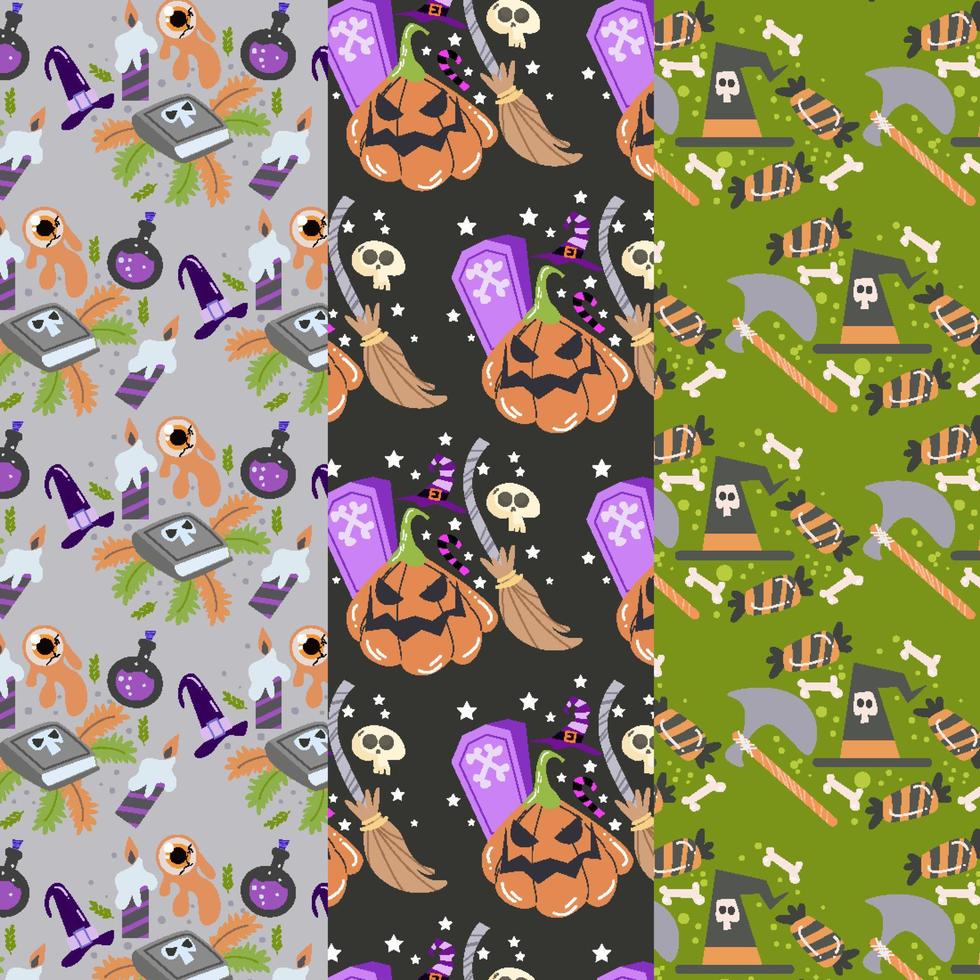 Collection of halloween patterns suitable for wallpaper vector