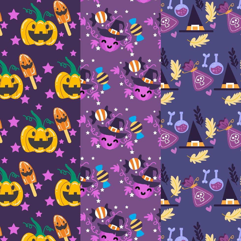 Collection of halloween patterns suitable for wallpaper vector