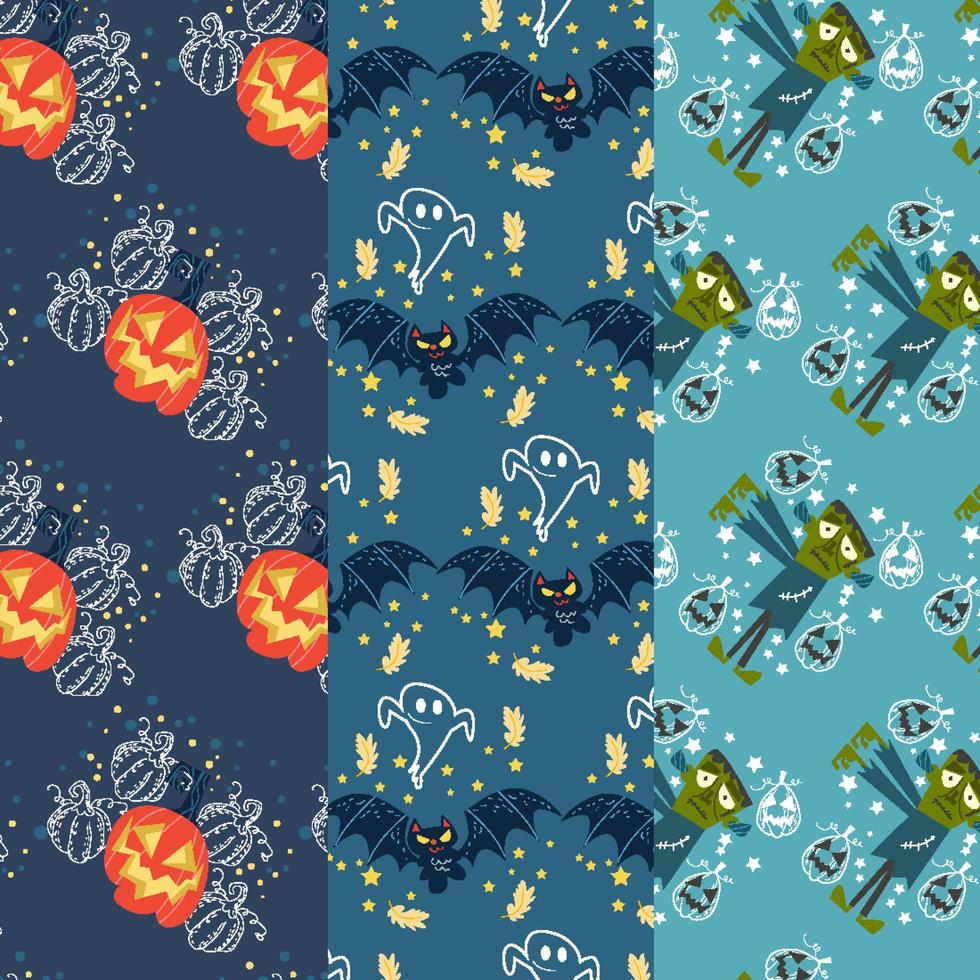 Collection of halloween patterns suitable for wallpaper vector