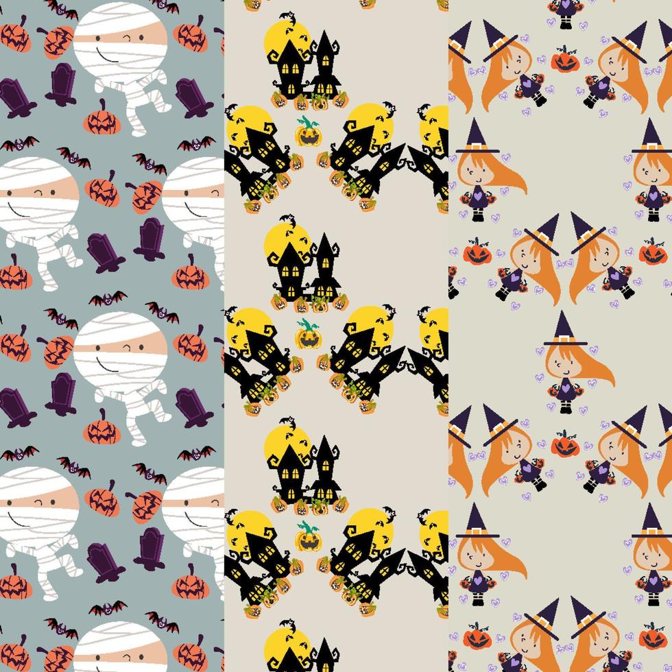 Collection of halloween patterns suitable for wallpaper vector