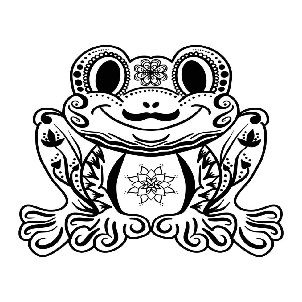 frog  coloring page mandala design. print design. t-shirt design. vector