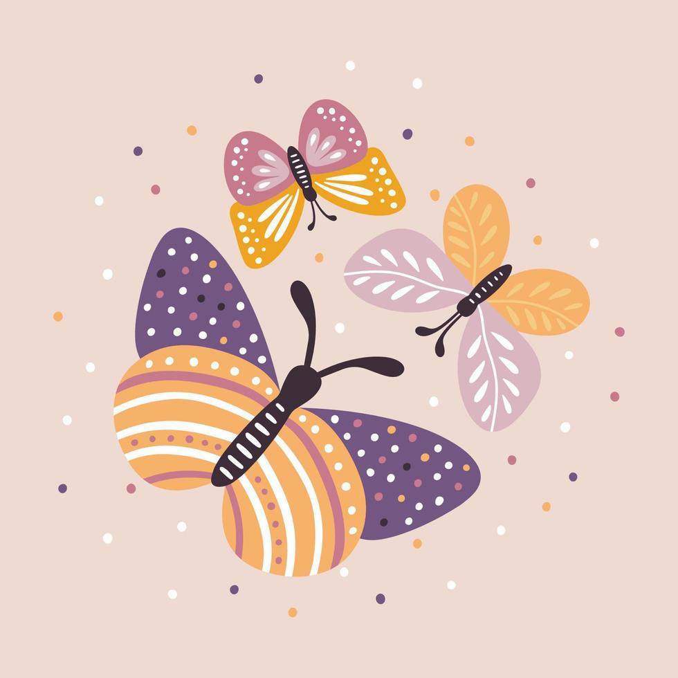 butterflies print beautiful and unique illustrations vector