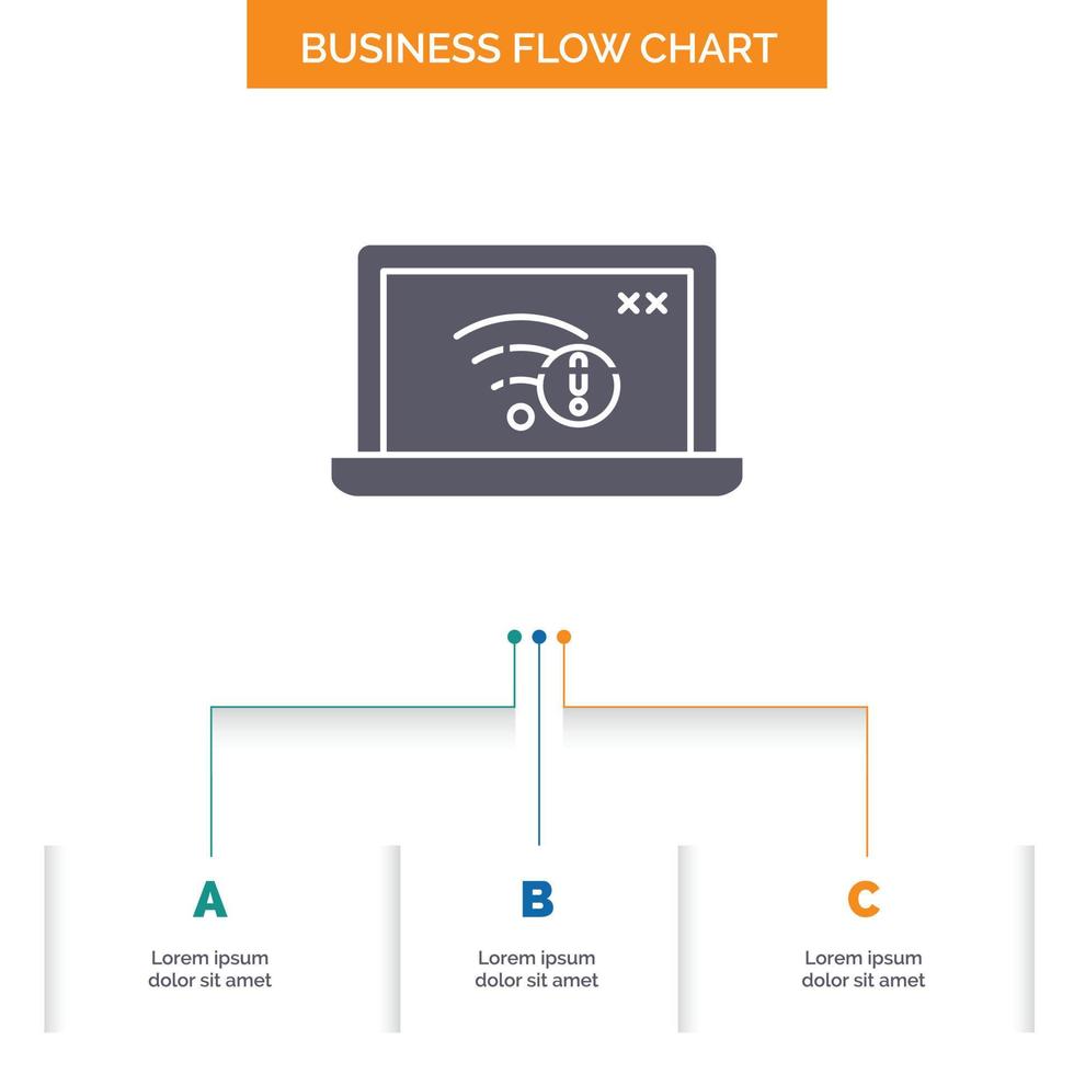 conexión, error, Internet, pérdida, diseño de diagrama de flujo de negocios de Internet con 3 pasos. icono de glifo para el lugar de plantilla de fondo de presentación para texto. vector