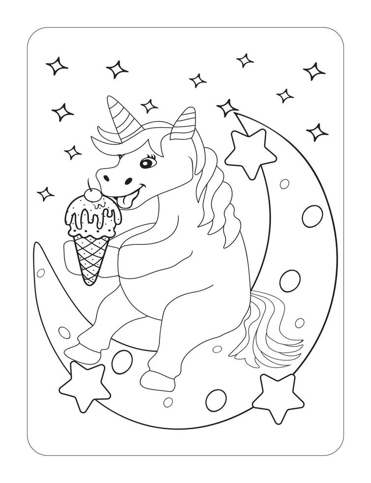 cute unicorn coloring page, coloring book page vector