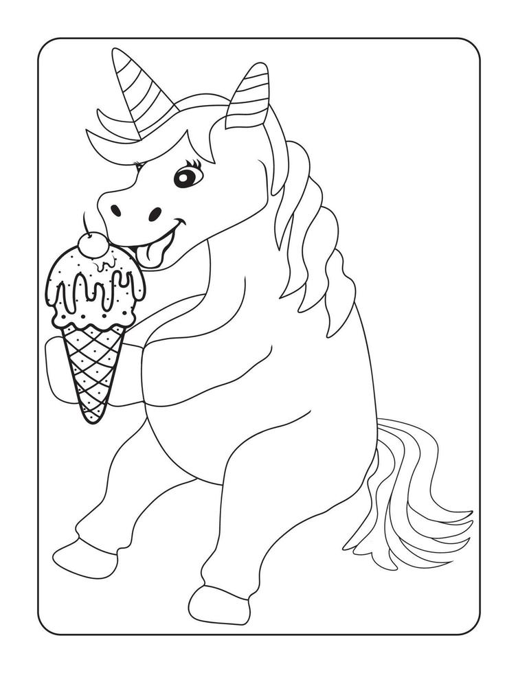 ice cream unicorn coloring page vector