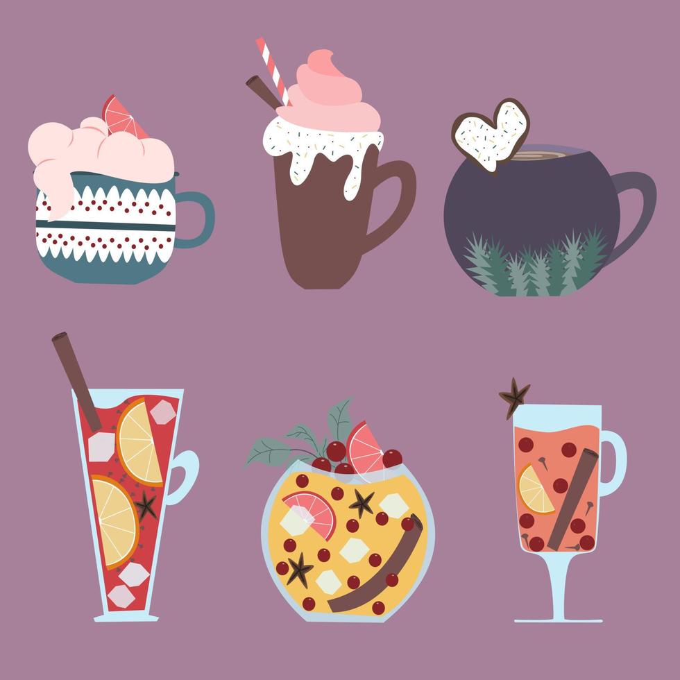 Christmas drinks cold and hot for menu and holiday poster design vector