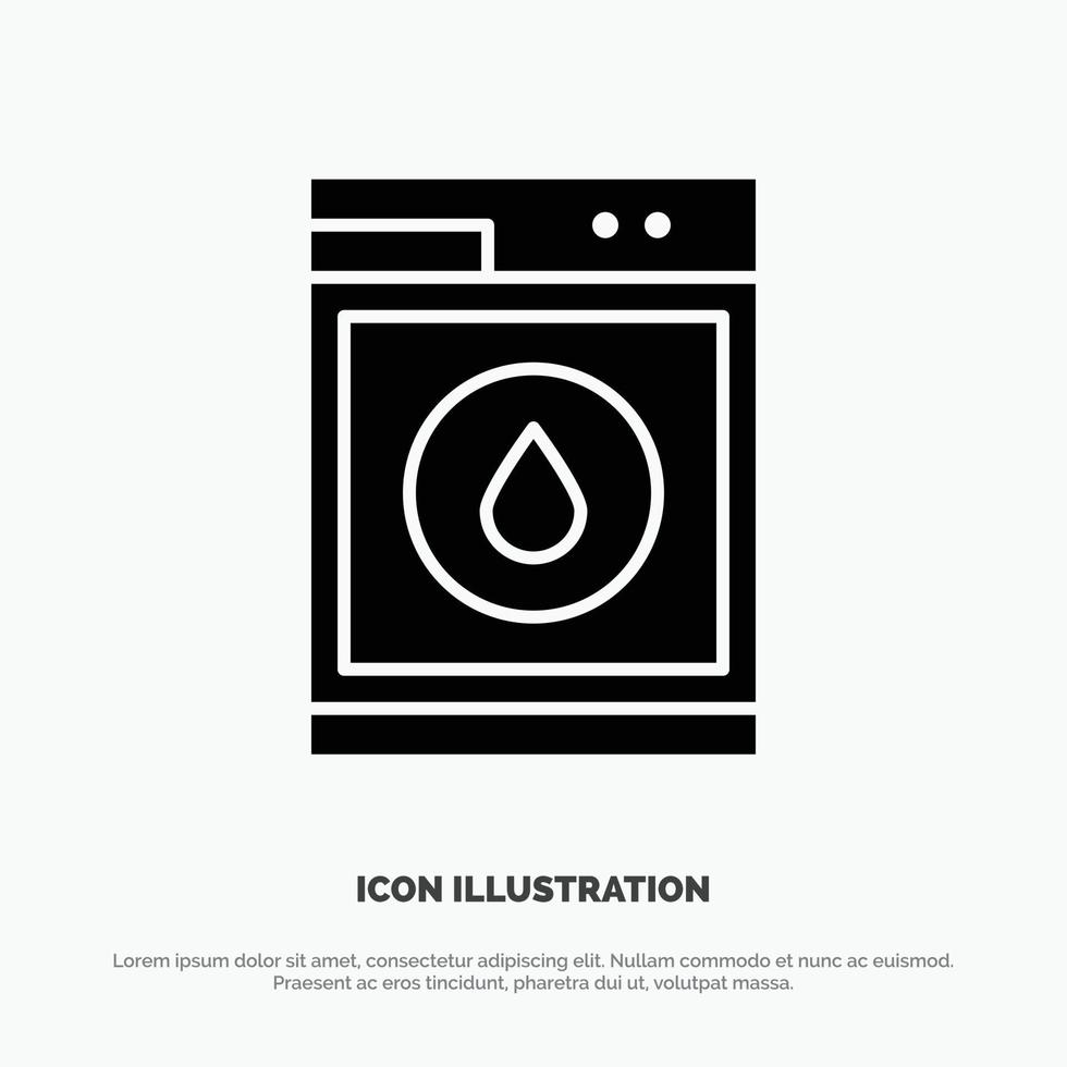 Laundry Machine Washing Robot Solid Black Glyph Icon vector