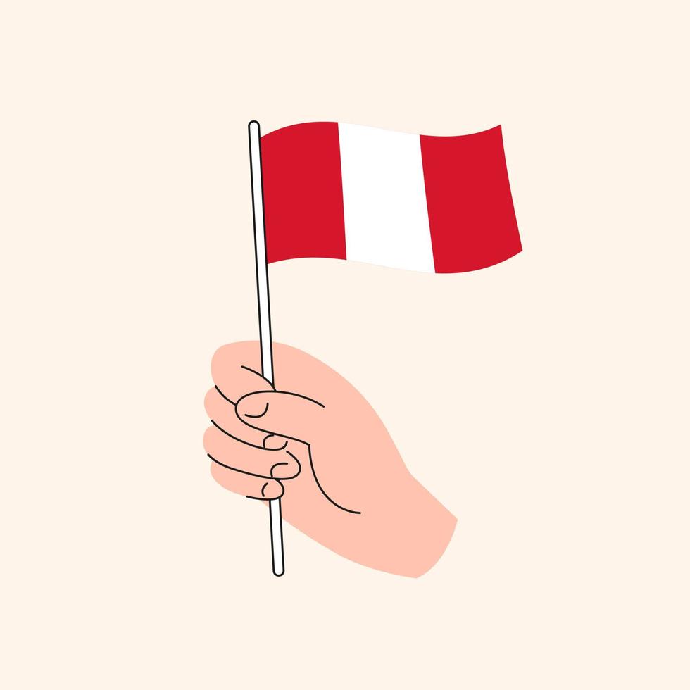 Cartoon Hand Holding Peruvian Flag Drawing. Flag of Peru, Concept Illustration, Flat Design Isolated Vector. vector