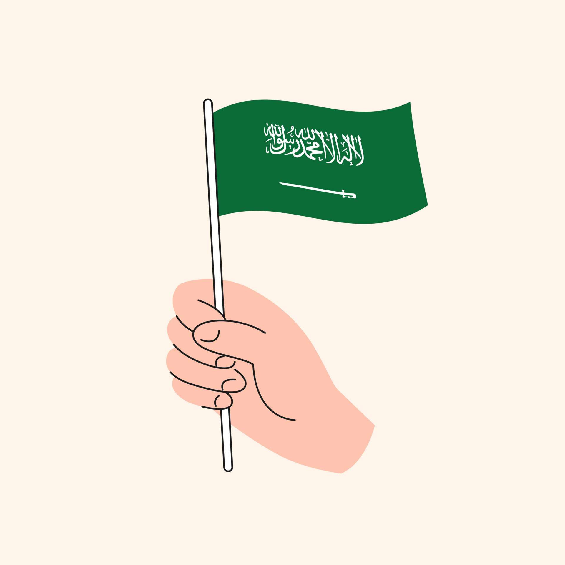 Cartoon Hand Holding Saudi Arabia Flag, Isolated Vector Drawing 13346027  Vector Art at Vecteezy