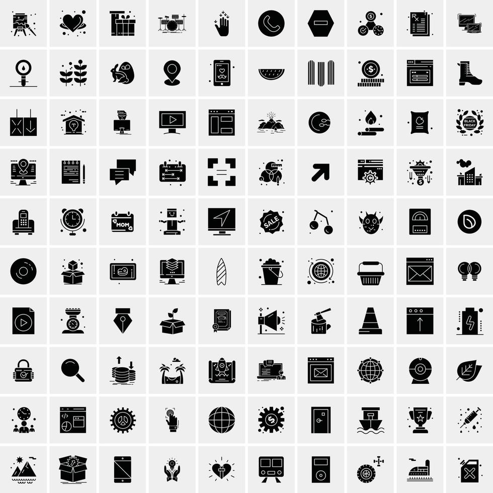 Set of 100 Universal Solid Icons vector