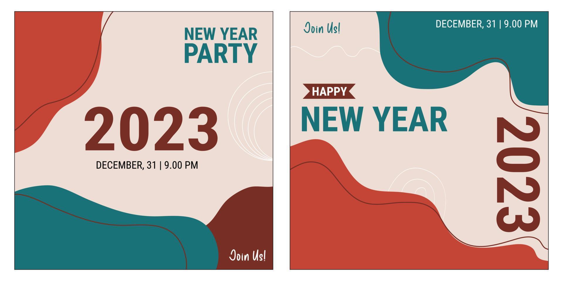 Colección de plantillas de publicaciones en redes sociales de feliz año nuevo 2023. Ilustración de vector de diseño de banner y volante web. eps10 vector