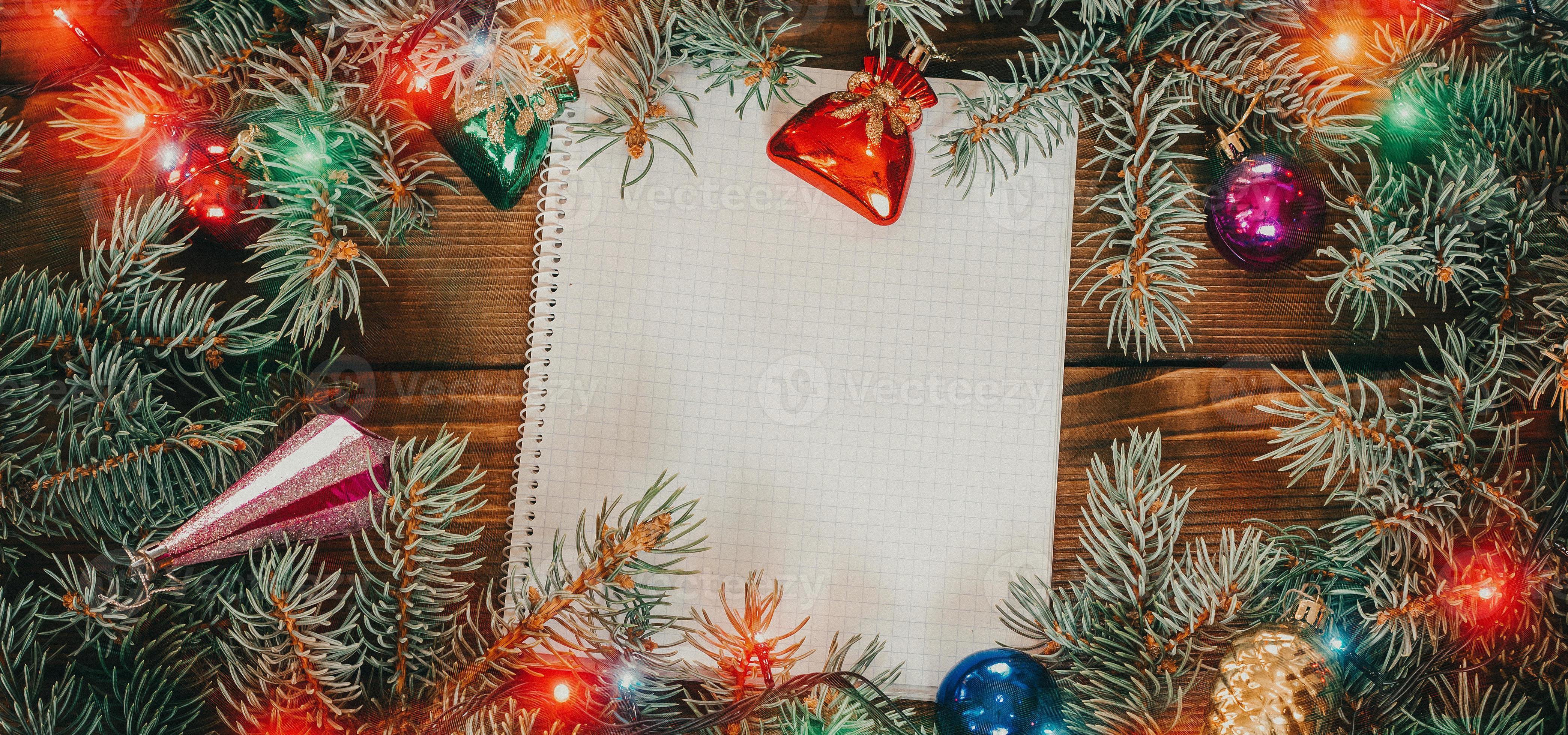 Christmas background with blank notebook for to-do list or wish ...