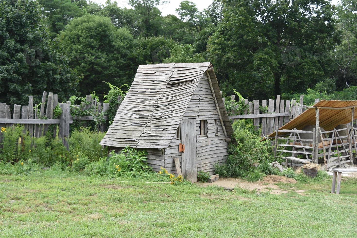 Wooden Chicken Coop and Grass Pasture for Animals photo