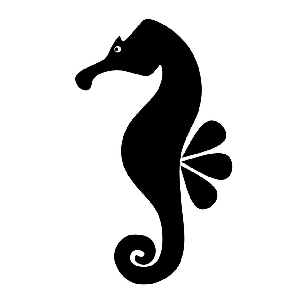 Vector silhouette of a seahorse on a white background. Seahorse side view. Great for logos, cards, banners, posters.