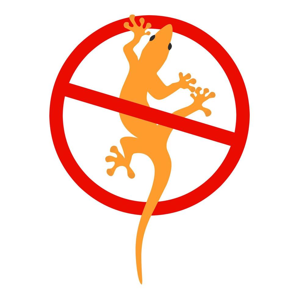 Vector illustration of a lizard with a red circle sign. Prohibition of lizards, danger of lizards, don't touch lizards. Isolated on a white background