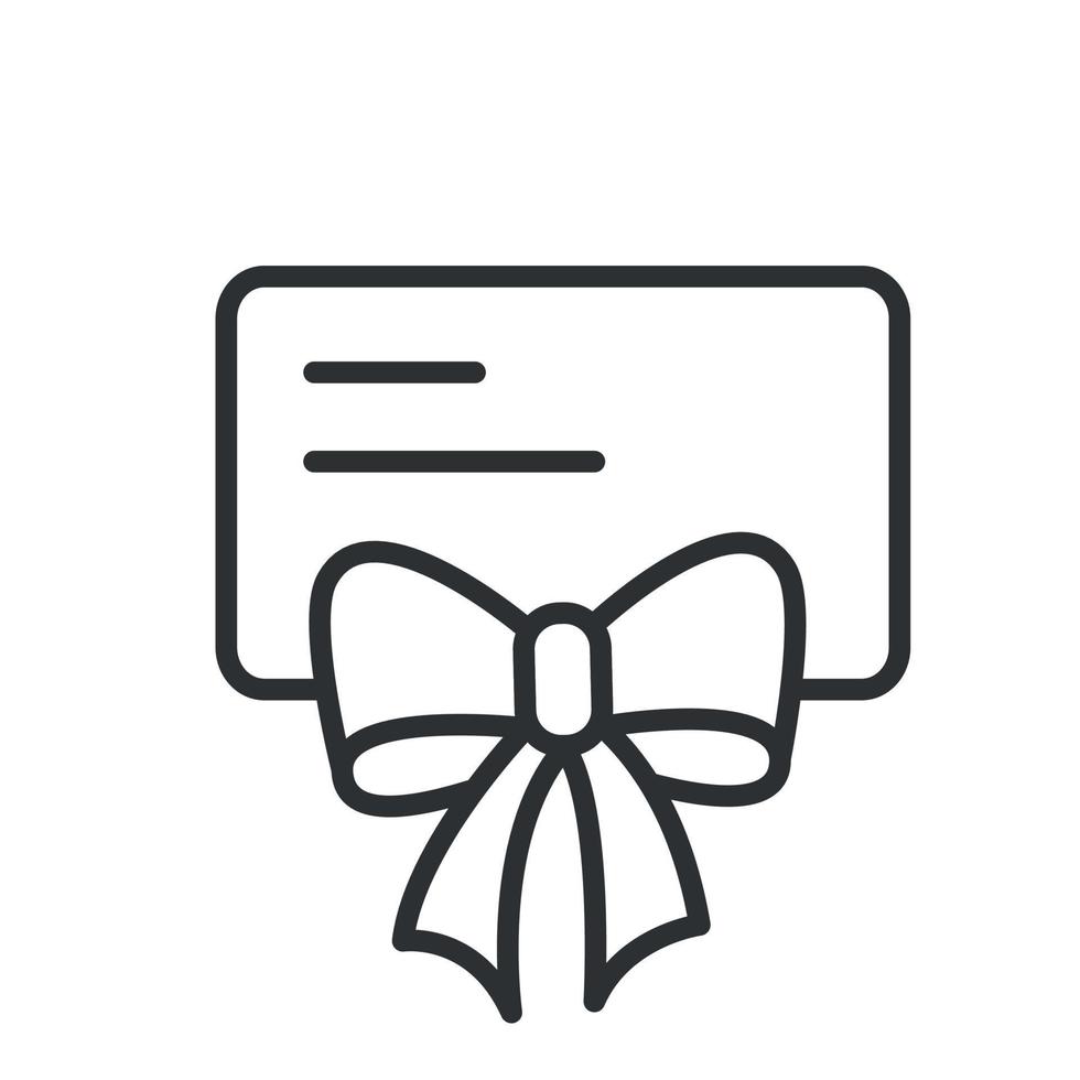 Gift card with bow line icon. Present for holiday, birthday. Greeting Offer, Voucher, Certificate. Vector illustration