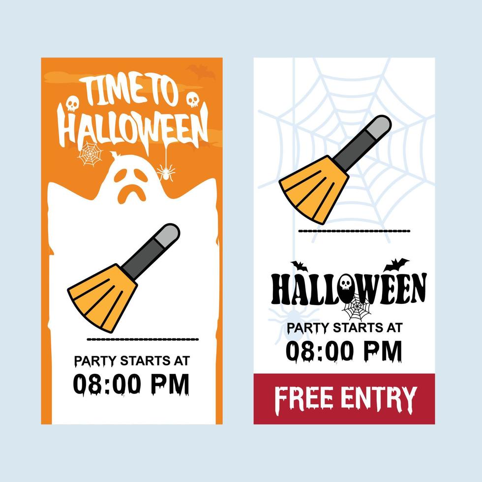 Happy Halloween invitation design with broom vector