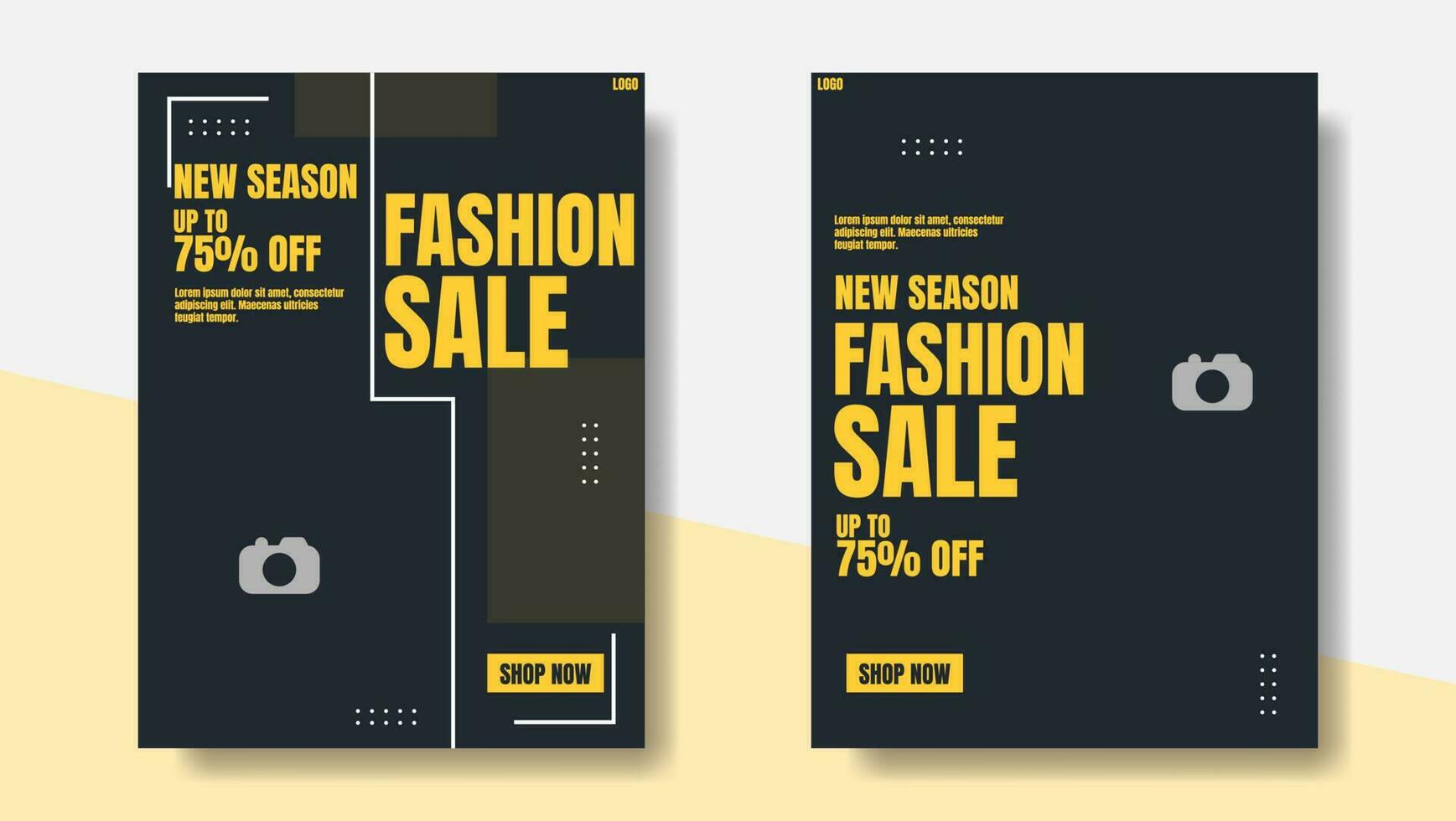 conjunto de diseño de carteles de venta de moda en color negro y amarillo. diseño de banner vectorial para promoción empresarial vector