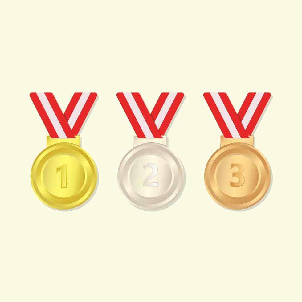 Olympic medal ribbon set with gold silver and bronze clip art illustration. vector