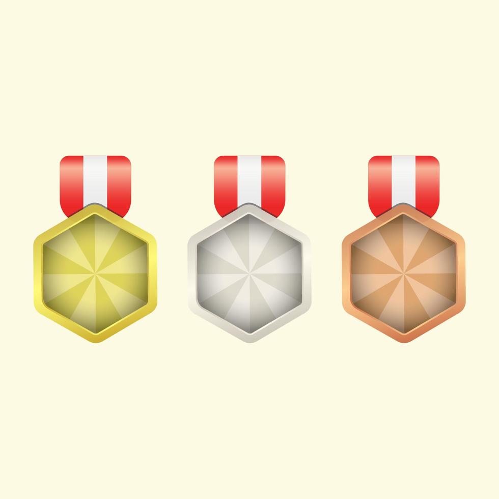 medallas hexagonales oro plata y bronce, medalla de agradecimiento, homenaje, reconocimiento. vector