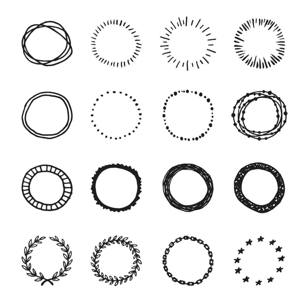 Set of vintage hand drawn vector circle shapes design elements