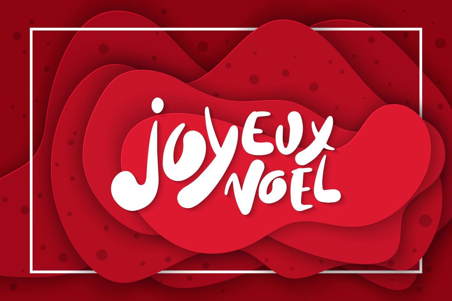 Vector background with deep red color paper cut shapes. 3D abstract Joyeux Noel lettering, design layout for greeting cards, posters, prints, decoration, banners.