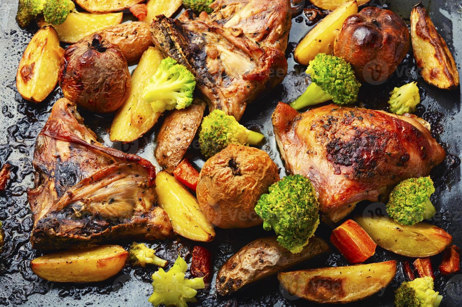 Grilled chicken meat on baking sheet photo