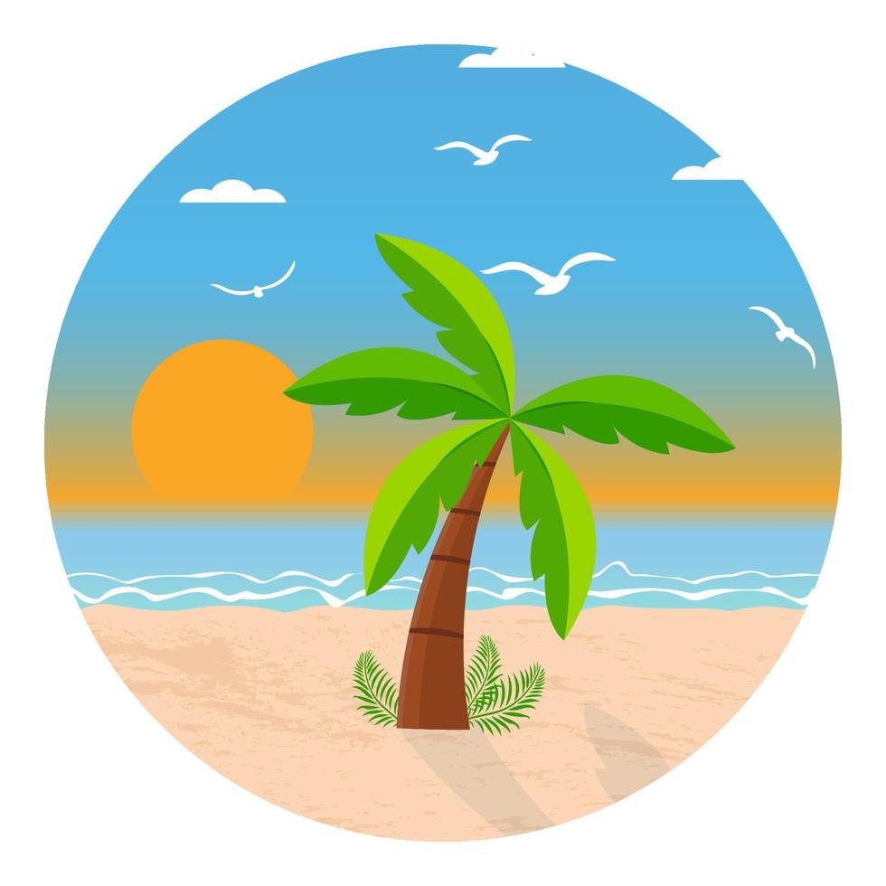 logotipo de verano con palmeras en la playa de arena. ilustración de playa de verano. ilustración de stock vectorial. vector