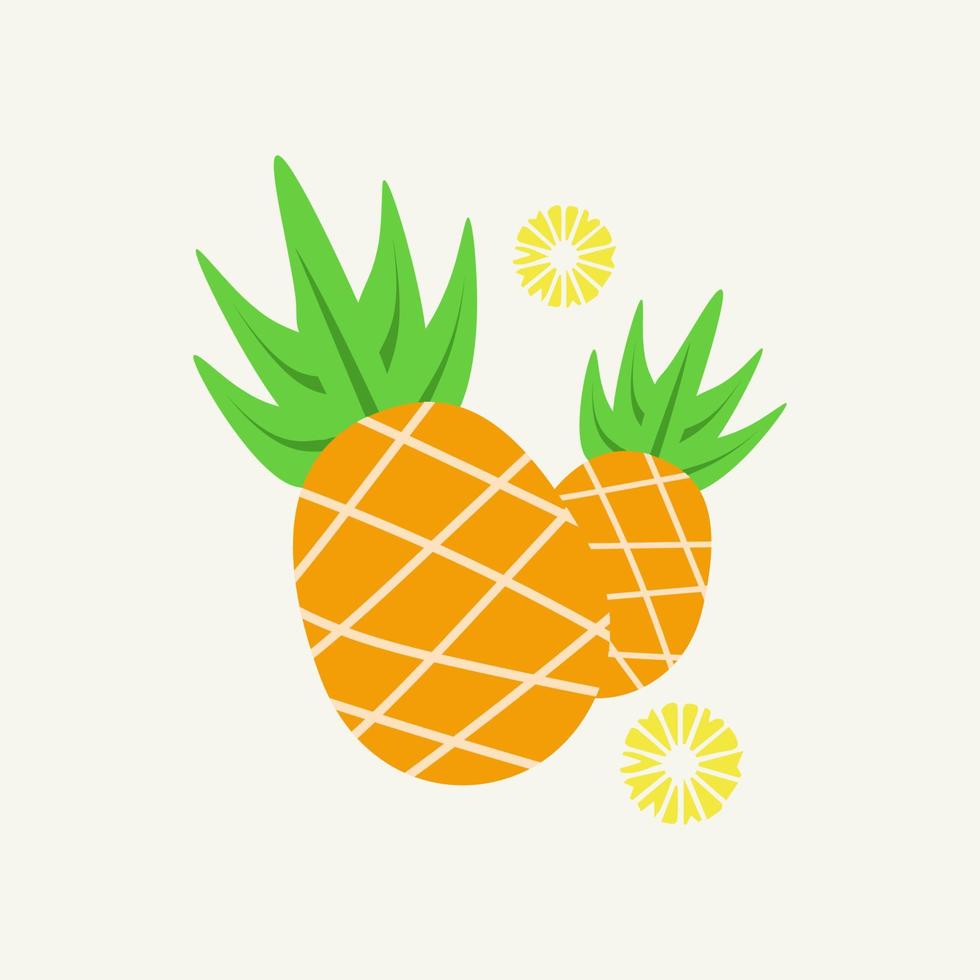 Isolated cartoon pineapple with slices. Vector stock illustration.