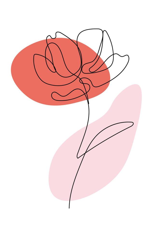 ilustración vectorial de flor de una sola línea abstracta para impresión minimalista, portada, decoración boho, afiche orgánico, diseño de funda de almohada. arte de la moda bohemia. vector