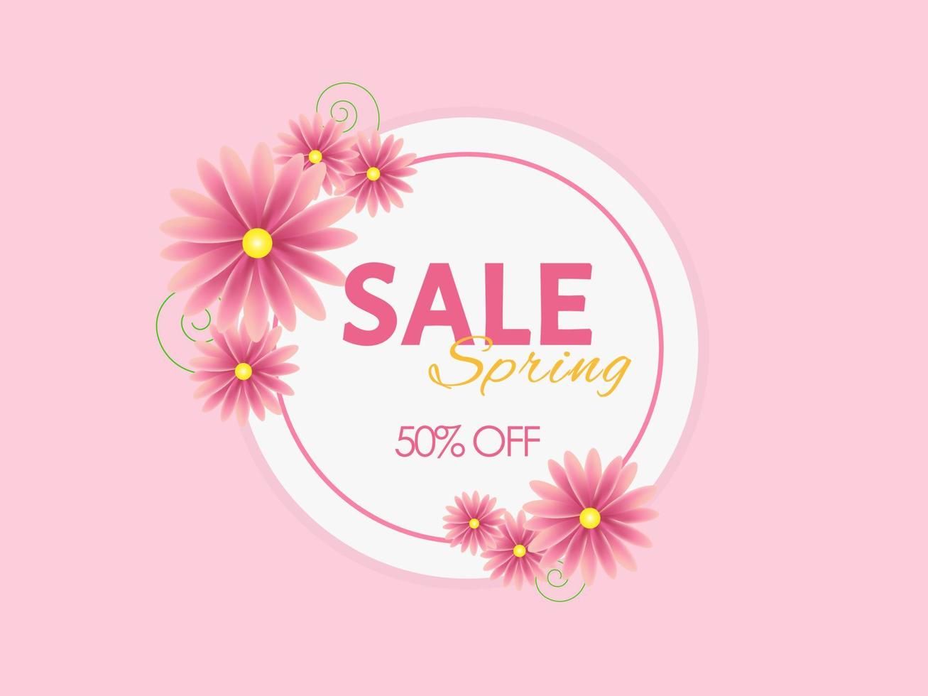 Spring sale poster or banner template with colorful flowers. Poster, banner, frame template for spring sales. Vector poster template.