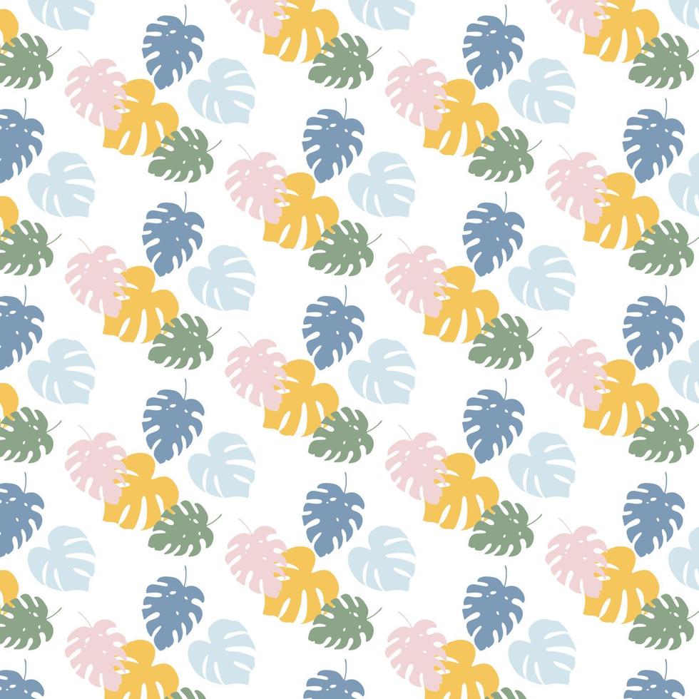 Monstera leaves seamless pattern. Bright colorful plant pattern. Vector pattern.