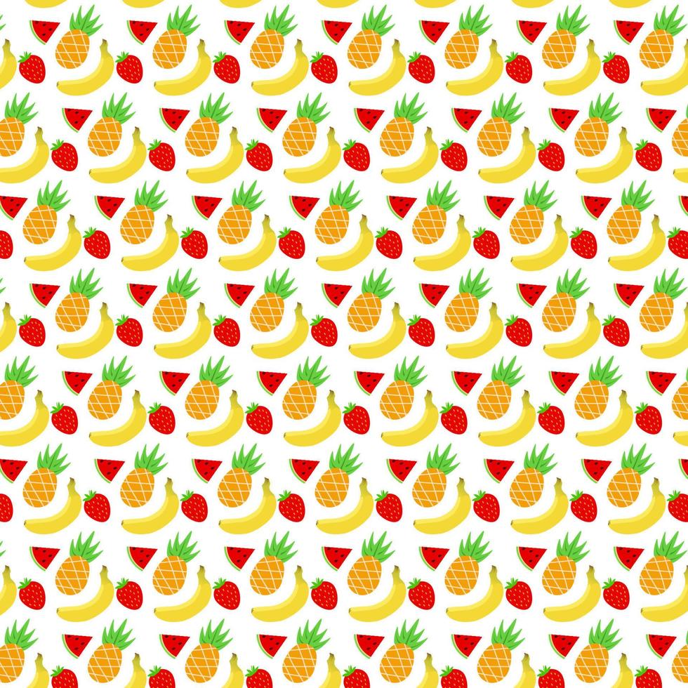 Summer pattern with pineapples, bananas, strawberries and watermelons. Bright summer pattern. Vector pattern.