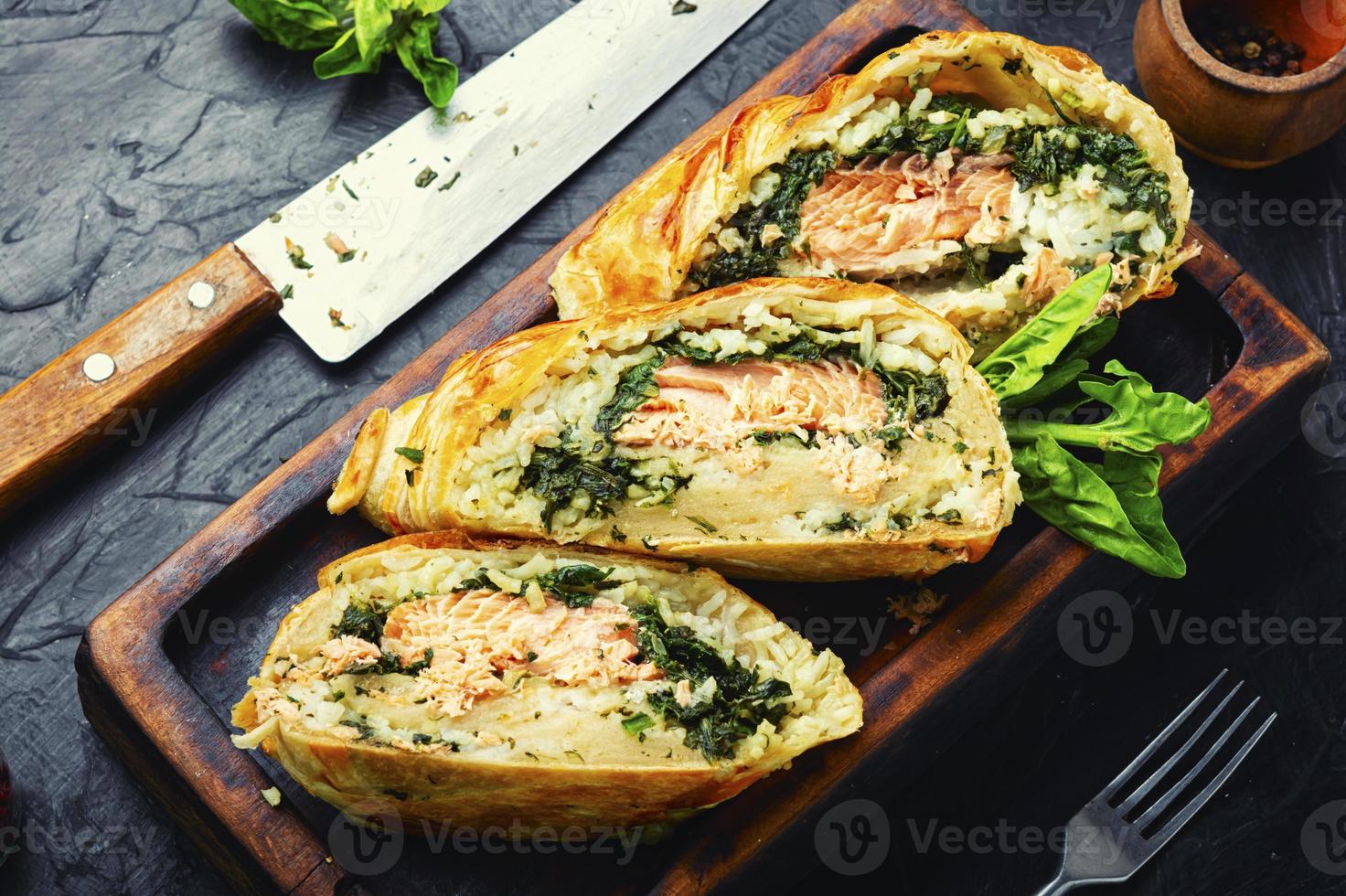 Salmon baked in dough. photo