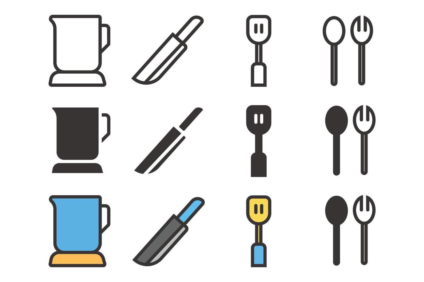 un conjunto de iconos de utensilios de cocina o cocina. diseños vectoriales que se adaptan a las necesidades de sitios web o aplicaciones. vector