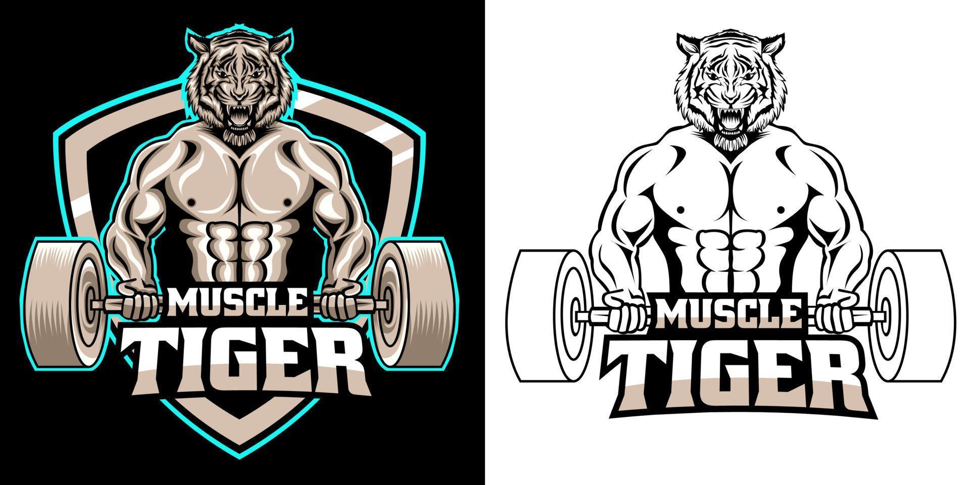 muscle tiger fitness mascot logo design vector