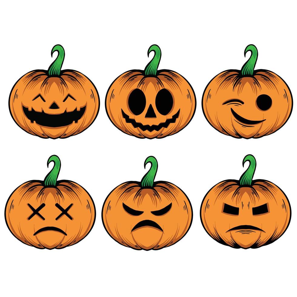 conjunto de calabaza sobre fondo blanco. calabaza naranja con sonrisa para tu diseño para la festividad de halloween. ilustración vectorial vector