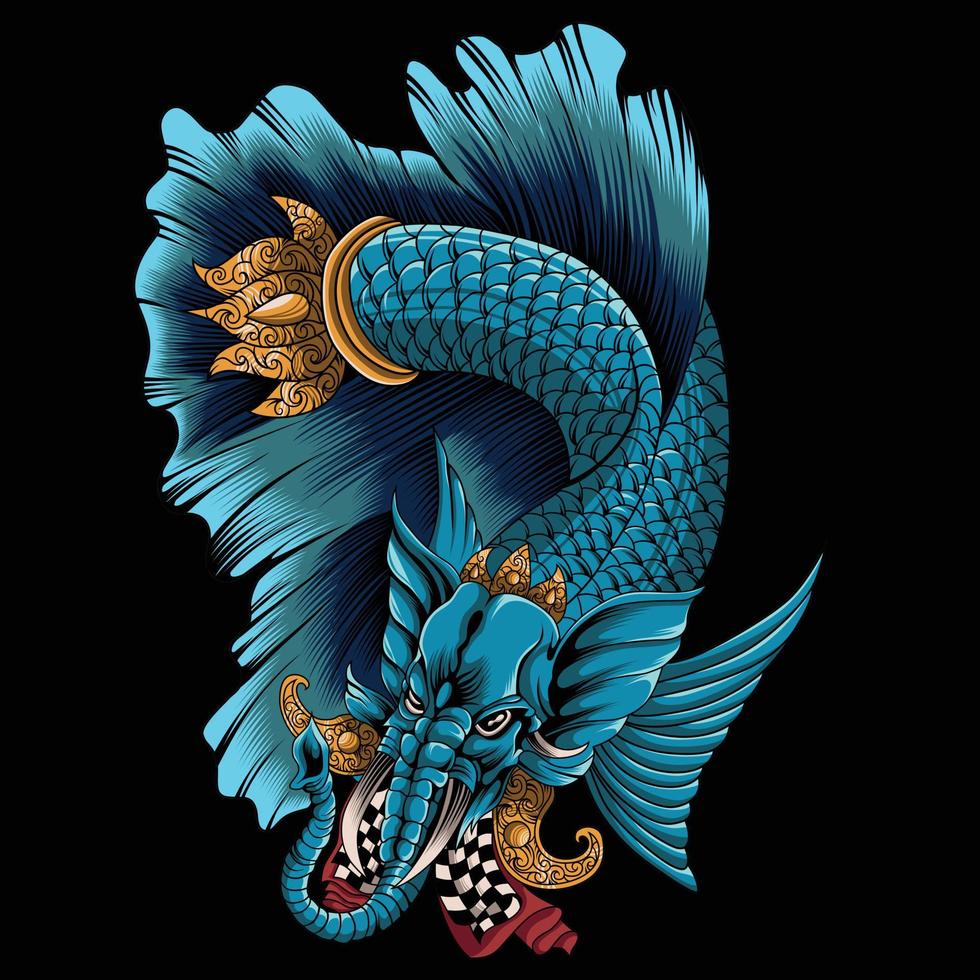graphic vector illustration cartoon of gajah mina balinese mitology god of sea