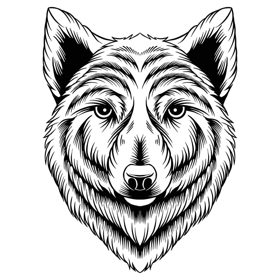 Ilustración de vector de cabeza de lobo blanco y negro