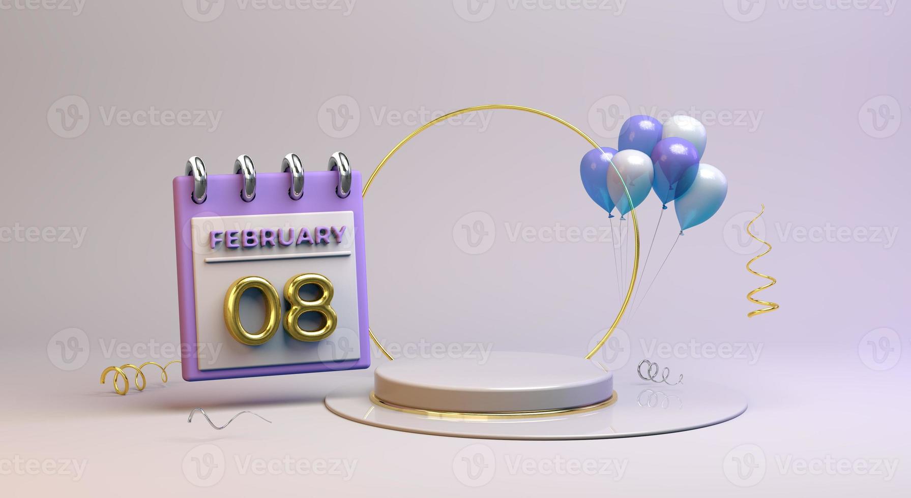 Celebration 08 February with 3D podium background photo