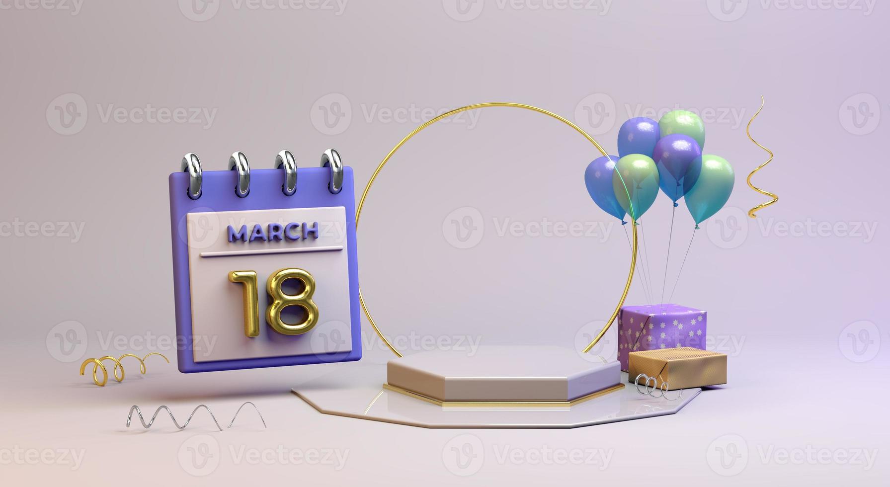 Celebration 18 March with 3D podium background photo