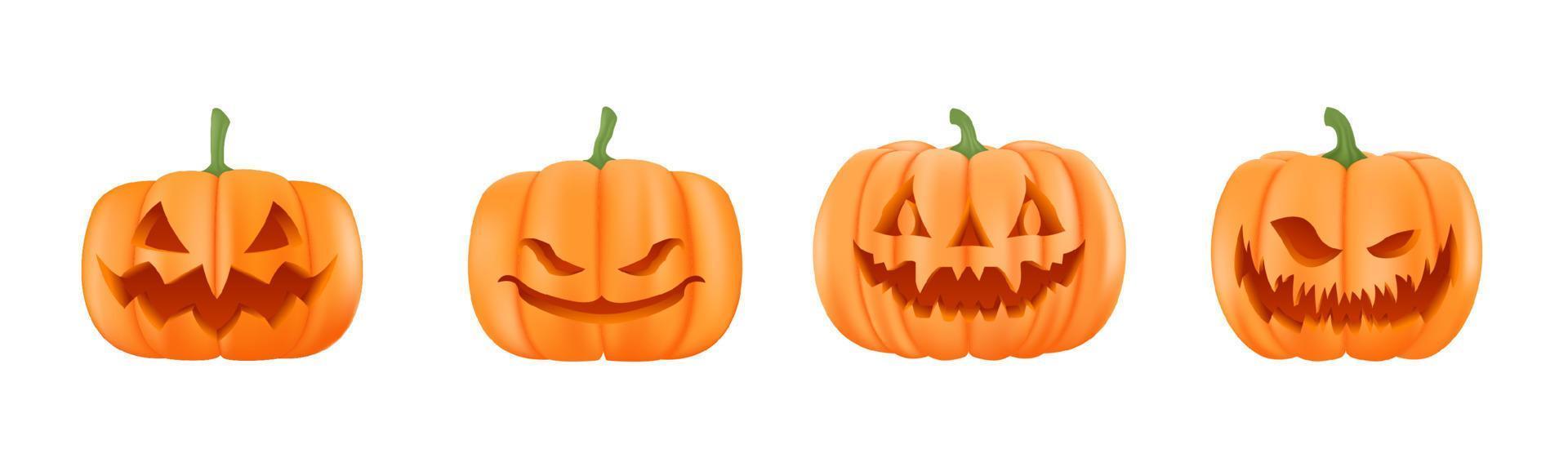 Set pumpkin on white background. The main symbol of the Happy Halloween holiday. Orange pumpkin with smile for your design for the holiday Halloween. Vector illustration.